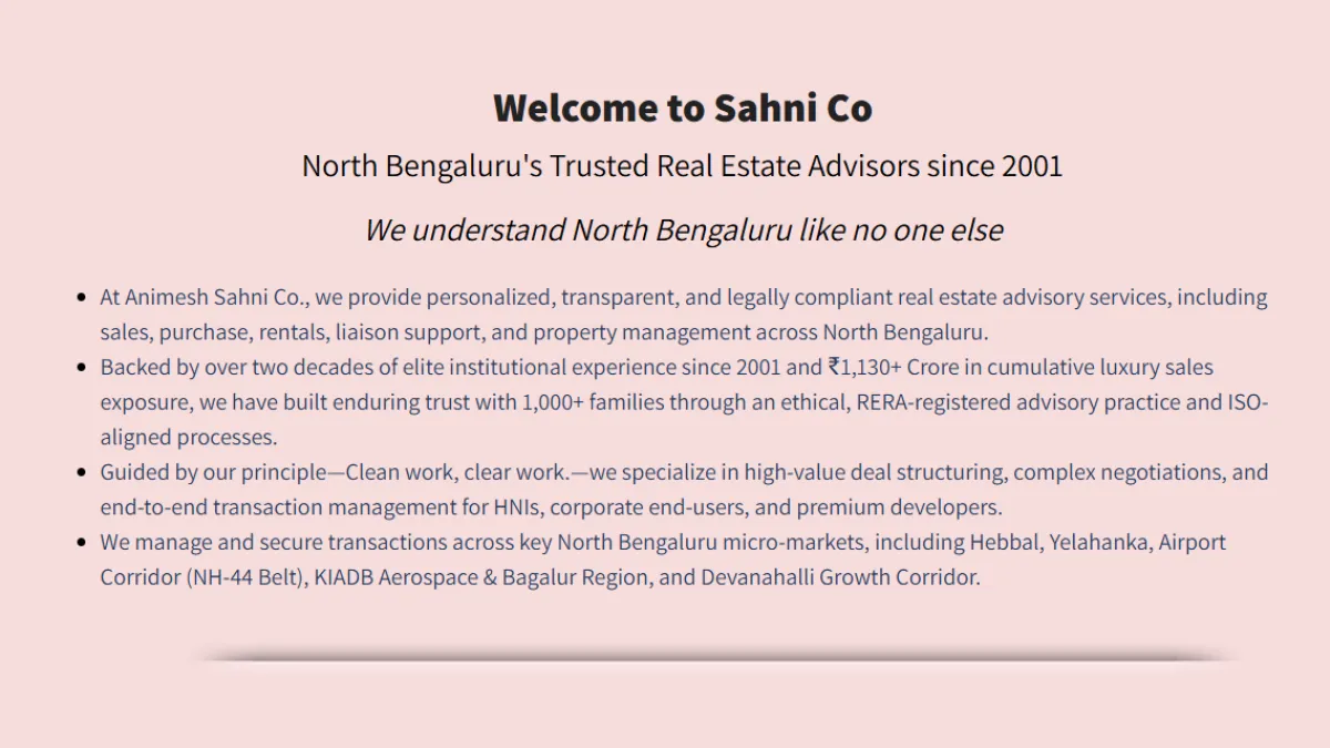 ANIMESH SAHNI CO &ndash; NORTH BENGALURU PROPERTY SPECIALIST 1